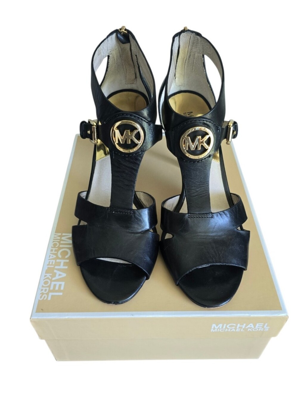 Michael Kors Candace Open Toe Black Leather Shoes 9M